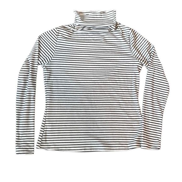 Nautical Stripes Ribbed Turtleneck Long Sleeve T-shirt L - Picture 1 of 5